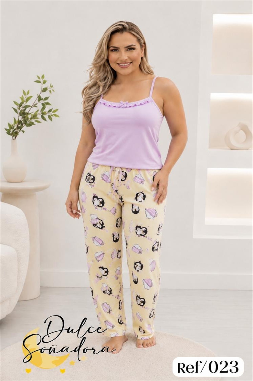 Ref 023 - PANTALON PIEL DE DURAZNO (SUBLIMADO) CON BLUSA TIRAS EN PIEL DE DURAZNO UNICOLOR
