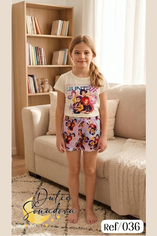 Ref 036 - SHORT DE NINA GOLAS PIEL DE DURAZNO (SUBLIMADO) CON BLUSA MANGA UNICOLOR PIEL DE DURAZNO