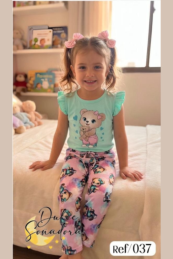 Ref 037 - PANTALON DE NINA PIEL DE DURAZNO (SUBLIMADO) CON BLUSA MANGA EN GOLAS UNICOLOR PIEL DE DURAZNO