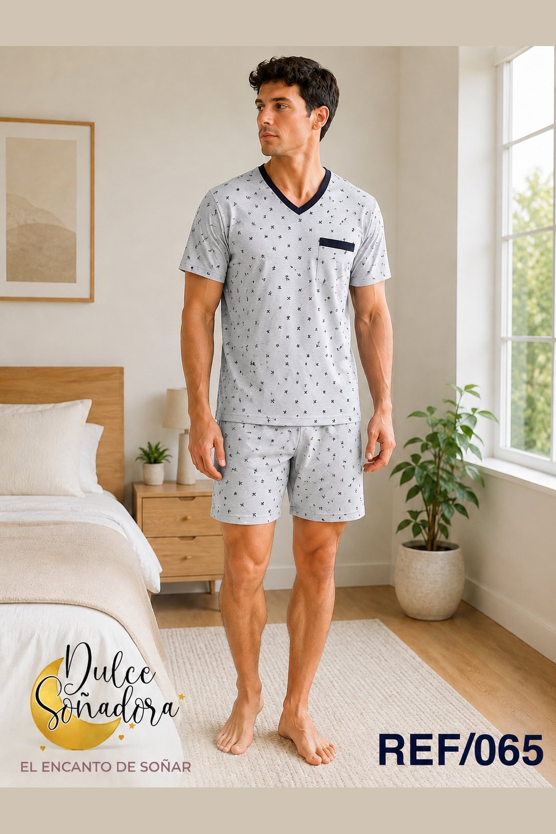 Ref 065 - BERMUDA CON CAMISA CUELLO EN V CON MANGA EN FRANELA