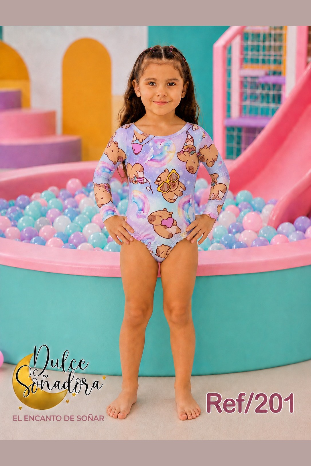 Ref 201-2 - VESTIDO DE BAÑO ENTERIZO MANGA LARGA NIÑA