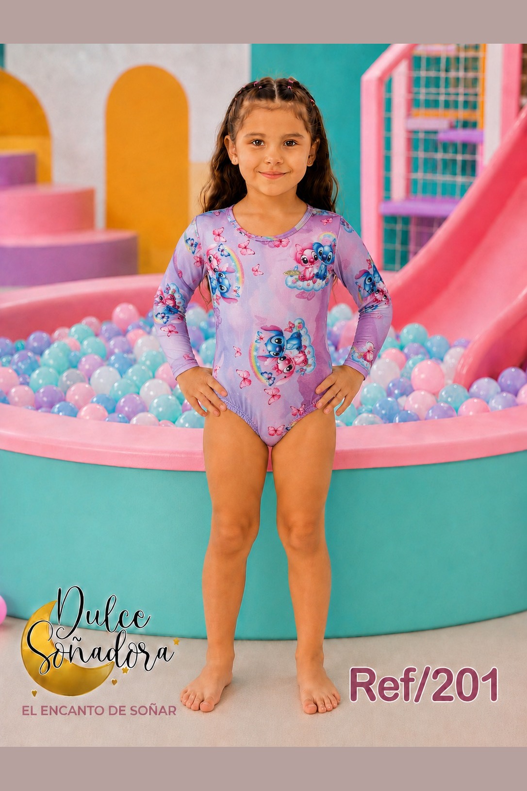 Ref 201-2 - VESTIDO DE BAÑO ENTERIZO MANGA LARGA NIÑA 3