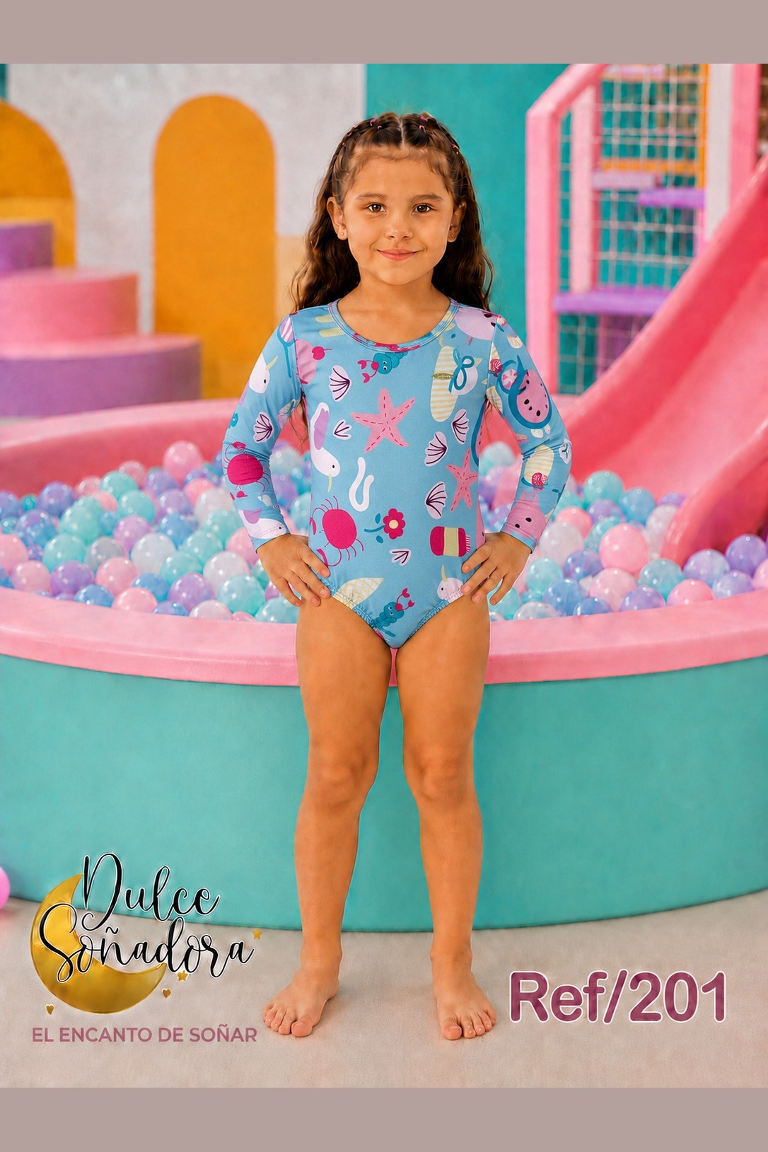 Ref 201-2 - VESTIDO DE BAÑO ENTERIZO MANGA LARGA NIÑA 4