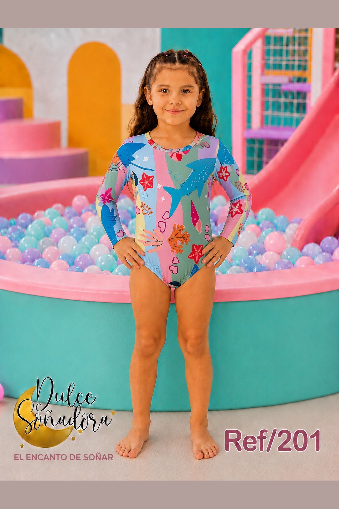 Ref 201-2 - VESTIDO DE BAÑO ENTERIZO MANGA LARGA NIÑA 5