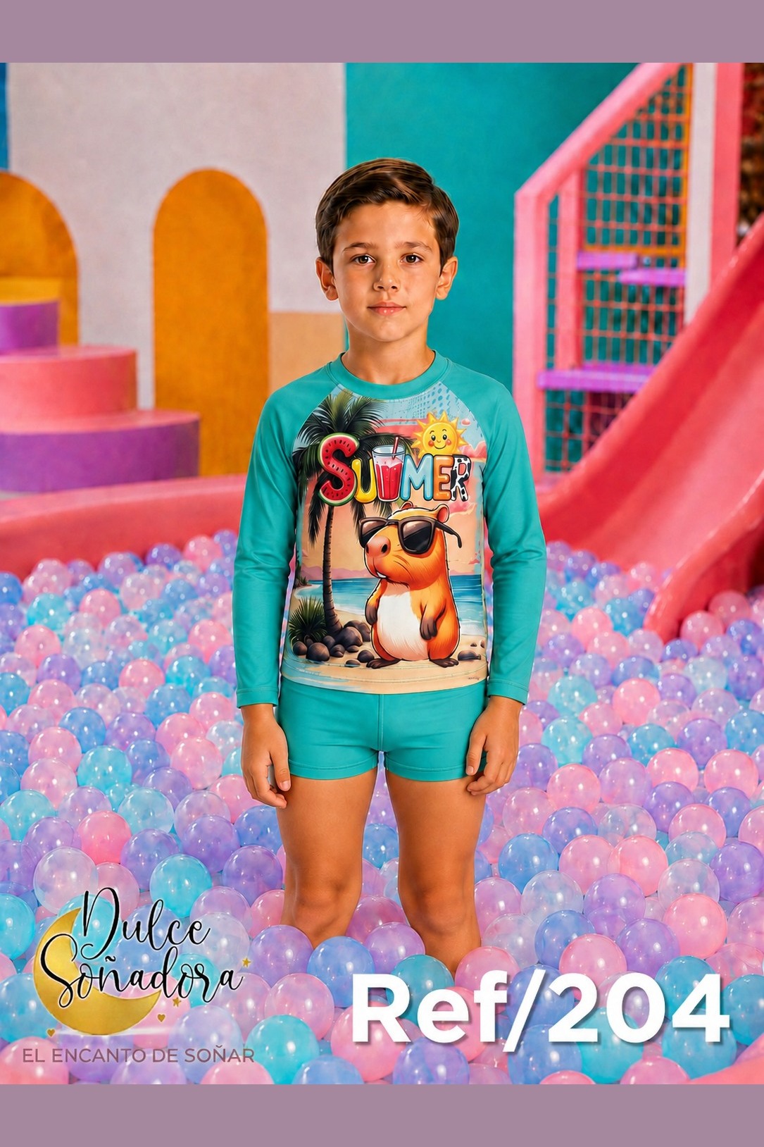 Ref 204 - CONJUNTO DE BAÑO NIÑO CAMISETA MANGA LARGA Y SHORT