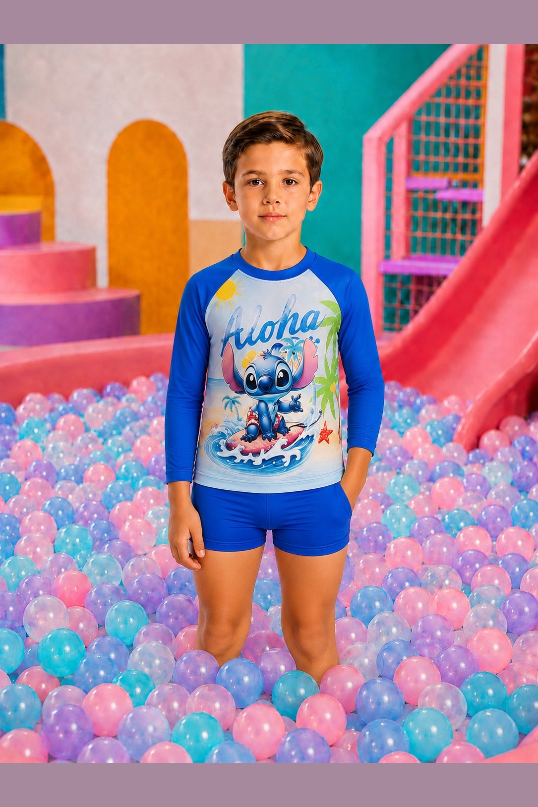 Ref 204 - CONJUNTO DE BAÑO NIÑO CAMISETA MANGA LARGA Y SHORT
