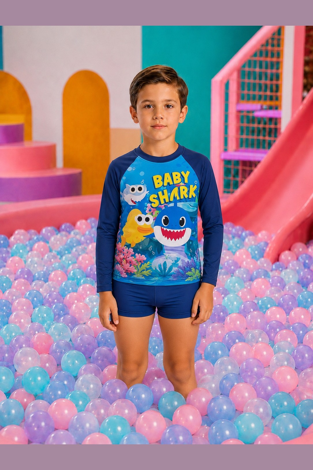 Ref 204 - CONJUNTO DE BAÑO NIÑO CAMISETA MANGA LARGA Y SHORT 3