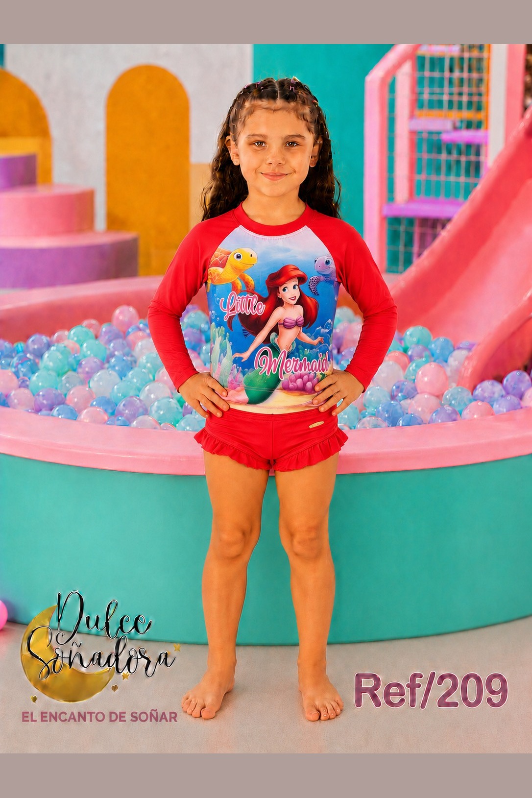 Ref 209 - CONJUNTO DE BAÑO NIÑA CAMISETA MANGA LARGA Y SHORT