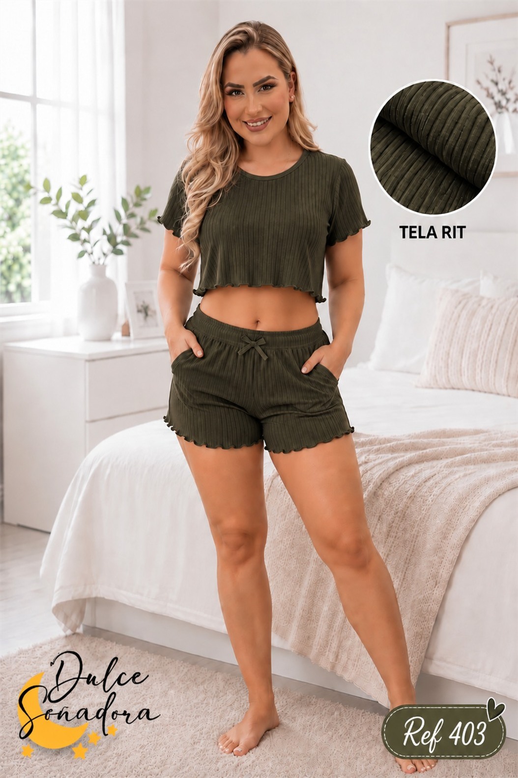 Ref 403 - SHORT TELA RIT CON CROP TOP CON BOLERITOS UNICOLOR 3