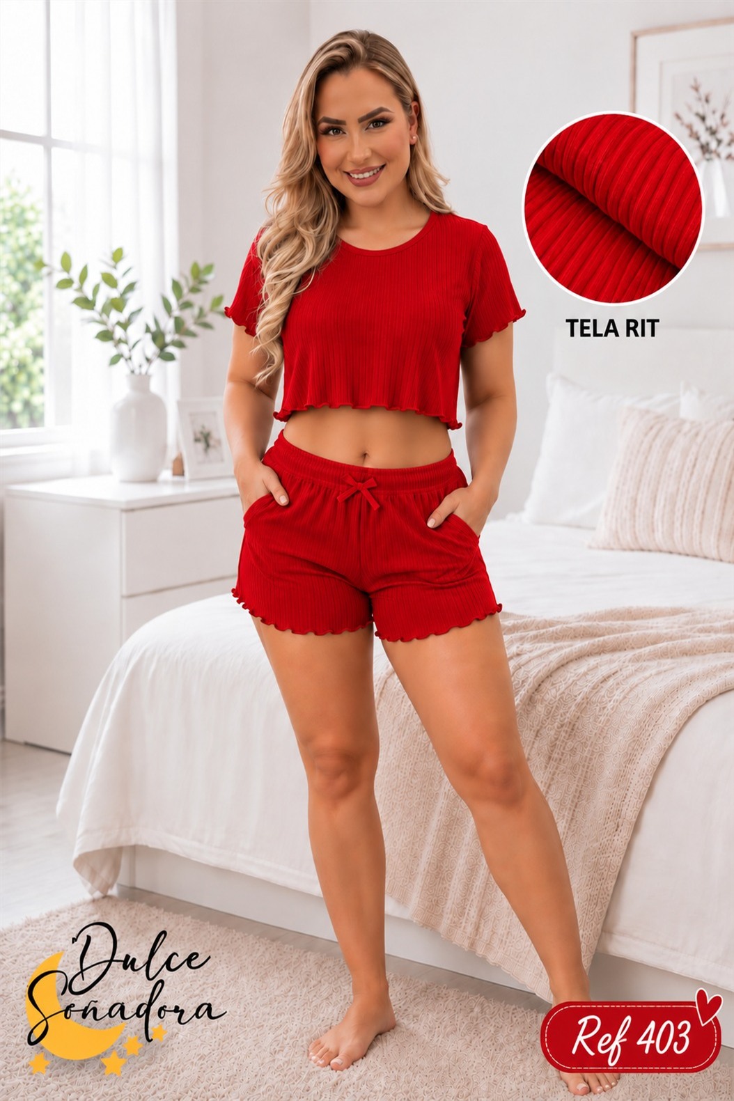 Ref 403 - SHORT TELA RIT CON CROP TOP CON BOLERITOS UNICOLOR 4
