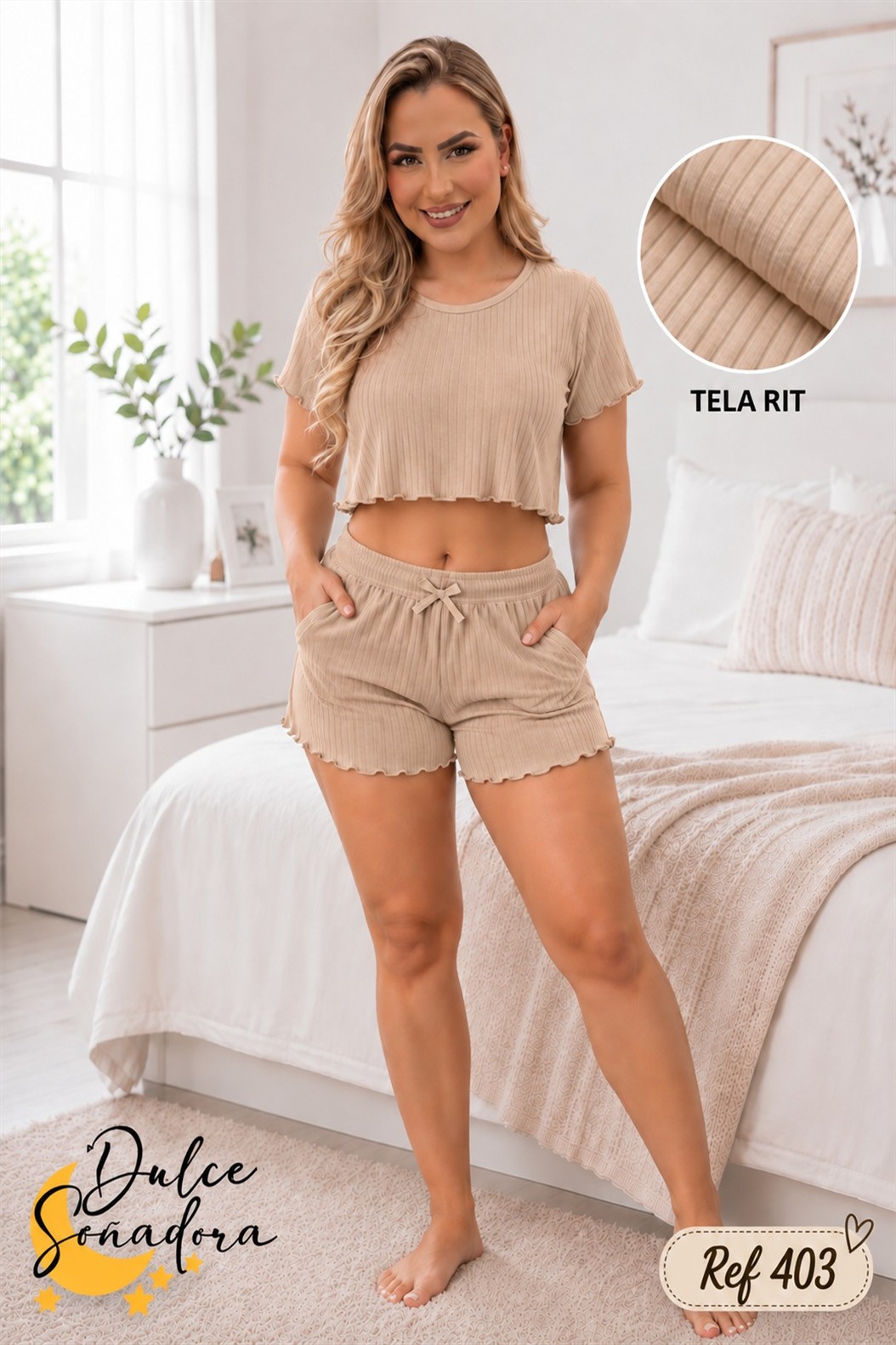 Ref 403 - SHORT TELA RIT CON CROP TOP CON BOLERITOS UNICOLOR 5
