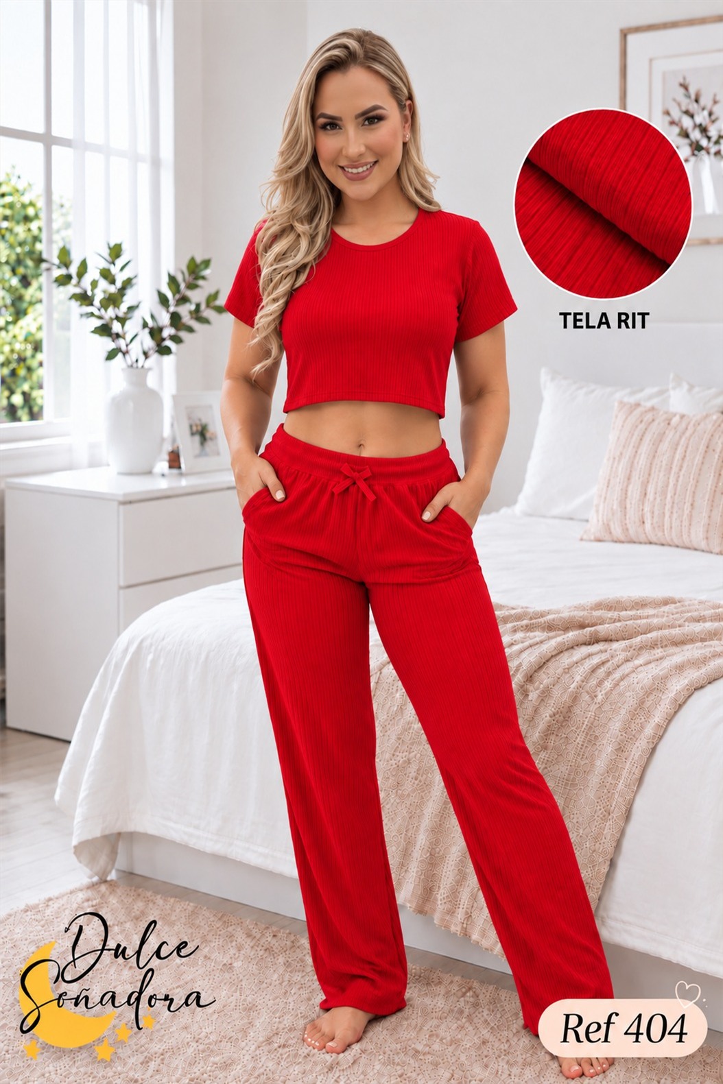 Ref 404 - PANTALON TELA RIT CON CROP TOP MANGA CORTA UNICOLOR 3